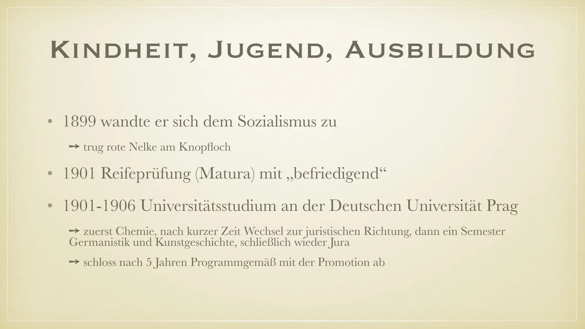FRANZ KAFKA
BIOGRAFIE
FRIEDERIKE & SARA •
• Herkunft
●
Generelles
• Leben
●
●
●
●
Kindheit, Jugend, Ausbildung
Berufsleben
Krankheit und Tod