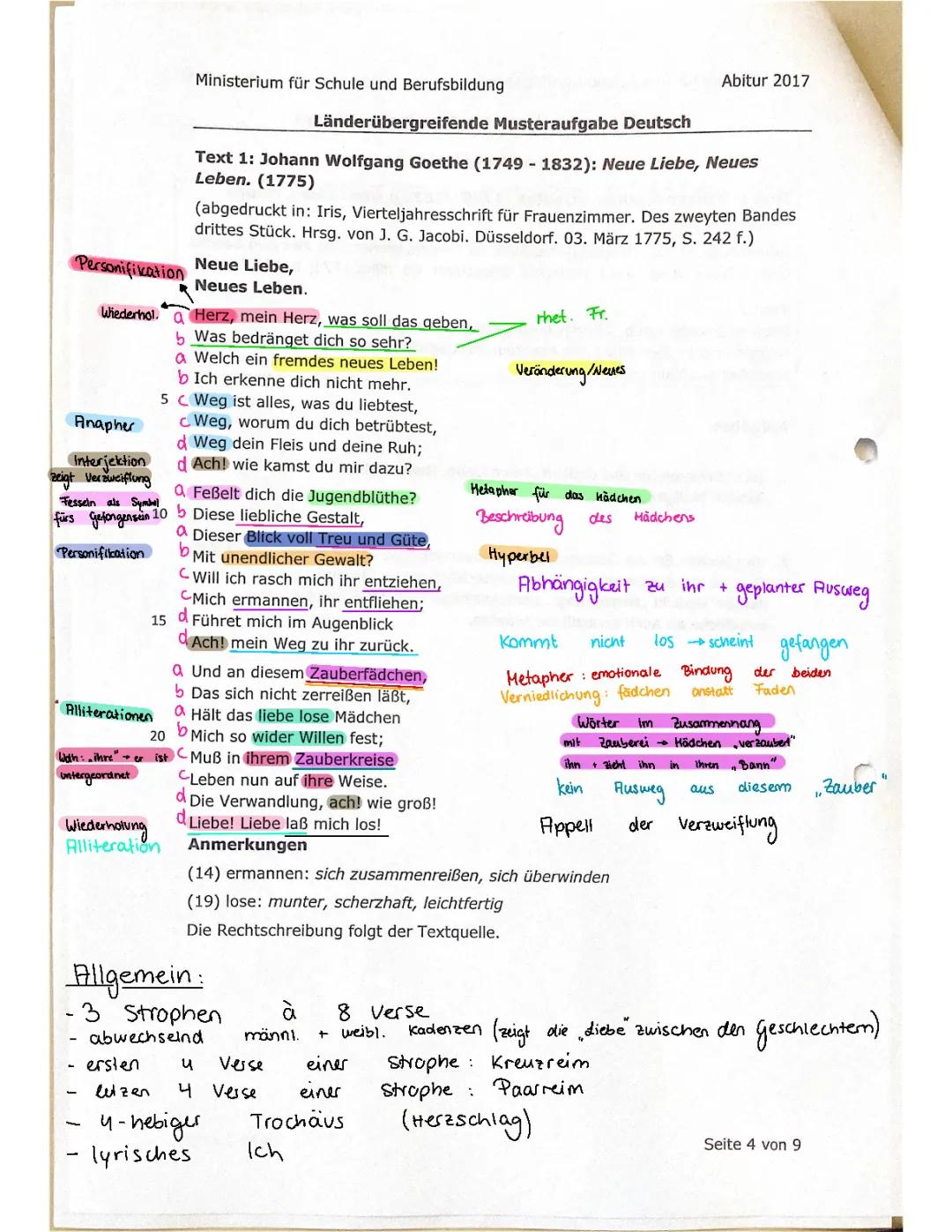 Neue Liebe, Neues Lebe, Goethe, Analyse 