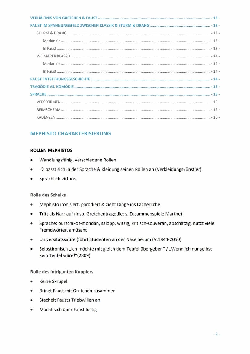 Abitur T3: Faust Mephisto
MEPHISTO CHARAKTERISIERUNG
ROLLEN MEPHISTOS
Rolle des Schalks
Rolle des intriganten Kupplers.
Rolle als Herr der G