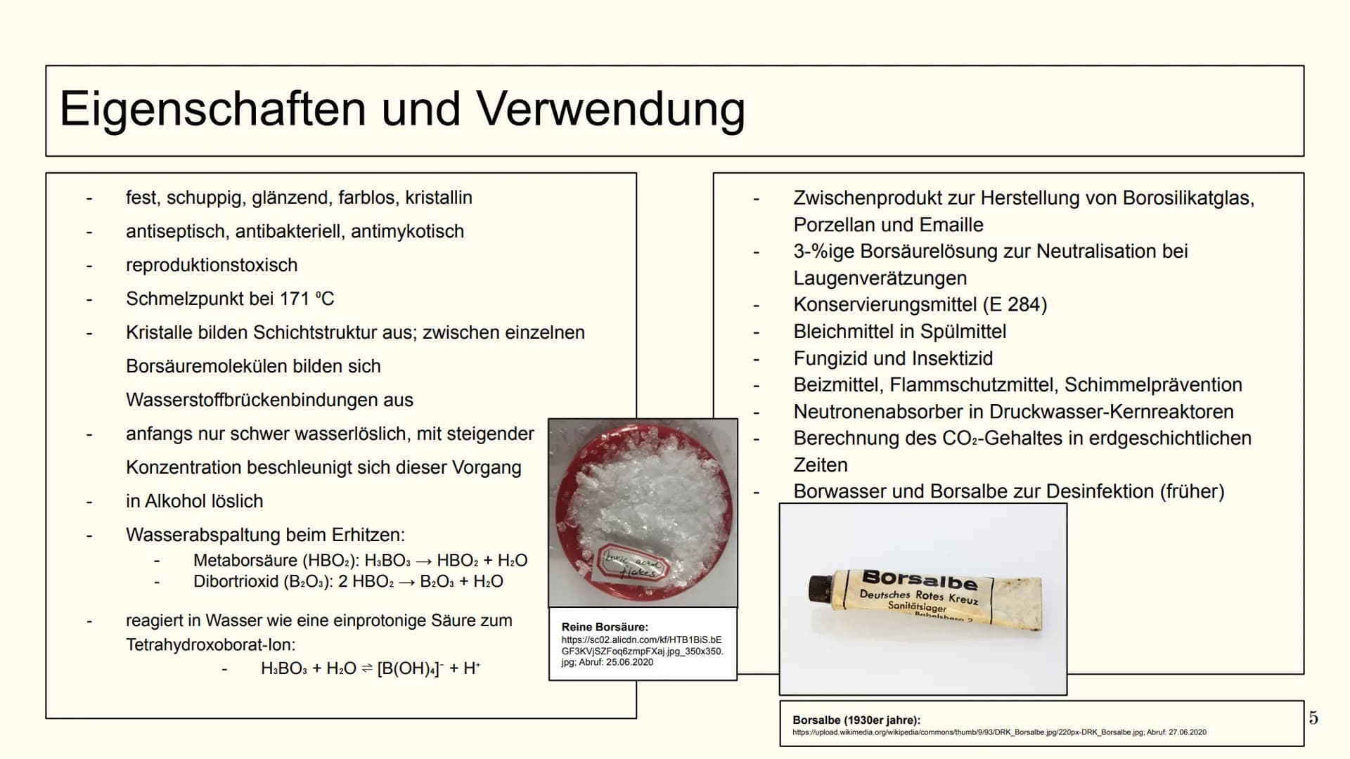 Guridh Güther (11/2), 26.06.2020
Borsäure (H3BO3)
Allgemeine Daten
Trivialname: Borsäure, Orthoborsäure
Namensdeutung: einfachste Sauerstoff