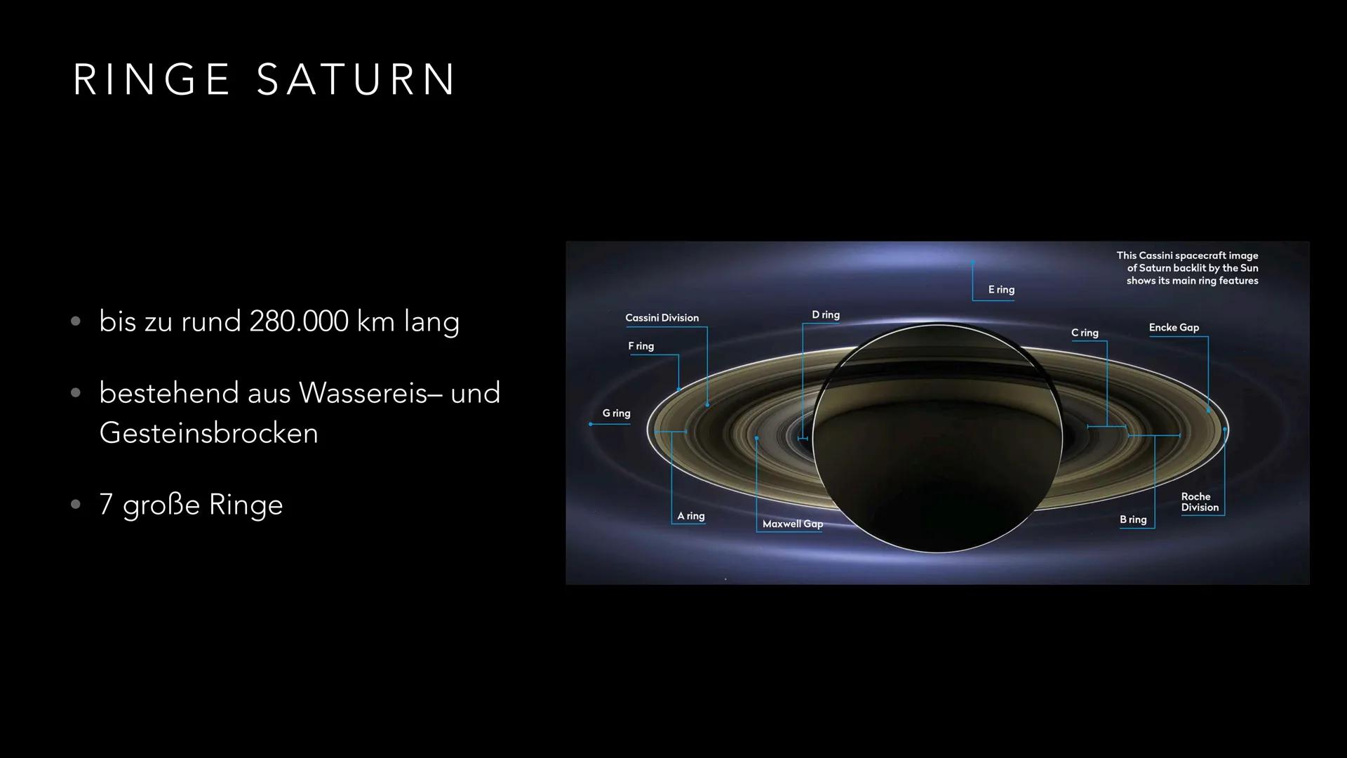 # DER PLANET
SATURN

PRÄSENTATION VON LIA UND LARISSA INHALTSANGABE

• 1. Allgemeine Fakten
• 2. Geschichte
• 3. Zusammensetzung
• 4. Oberfl