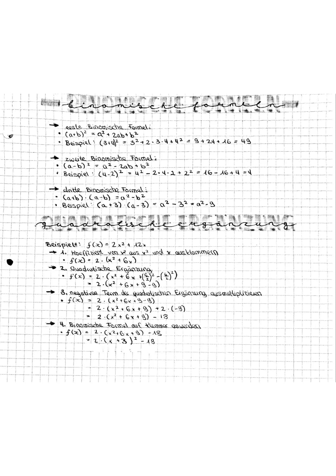 ·
erste Bincmische Formel:
(a+b)2 = a2 + 2ab+ b*
Beispiel (3+4)²
.
zweite Binomische Formel:
• (a-b)2 = a2 - zab + b2
Beispiel : (4-2) 2 = 4