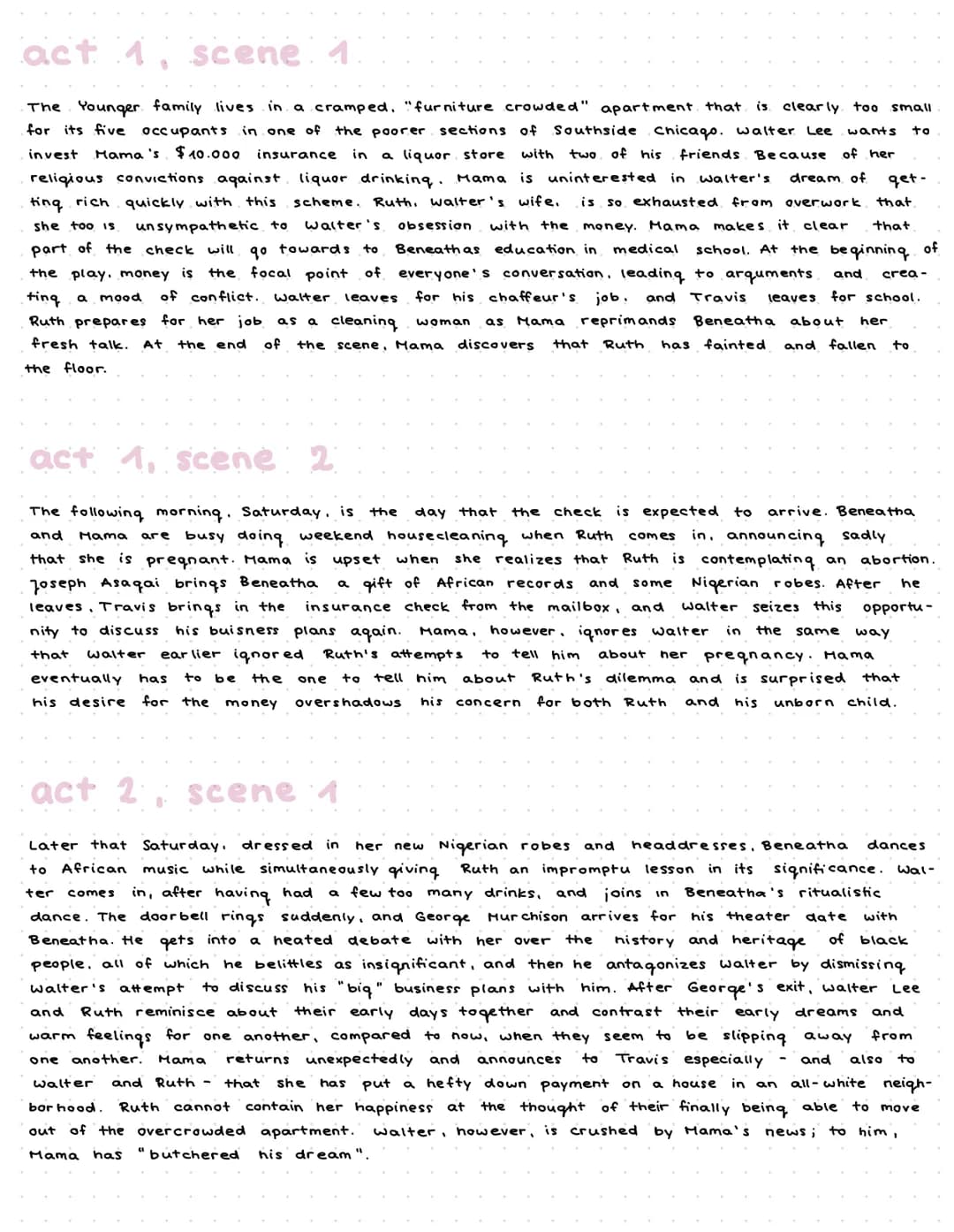 DAICIAL
IV. 11 JIIV
TIIT
CUM
JUIIV
summary
A Raisin in the Sun portrays a few weeks in the life of the Youngers, a Black family living on
th