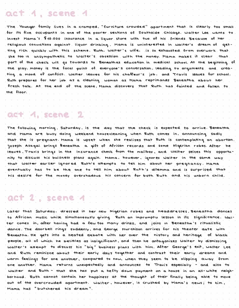 DAICIAL
IV. 11 JIIV
TIIT
CUM
JUIIV
summary
A Raisin in the Sun portrays a few weeks in the life of the Youngers, a Black family living on
th