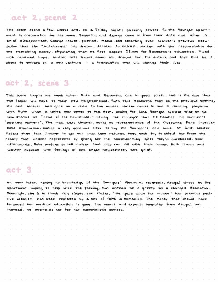 DAICIAL
IV. 11 JIIV
TIIT
CUM
JUIIV
summary
A Raisin in the Sun portrays a few weeks in the life of the Youngers, a Black family living on
th