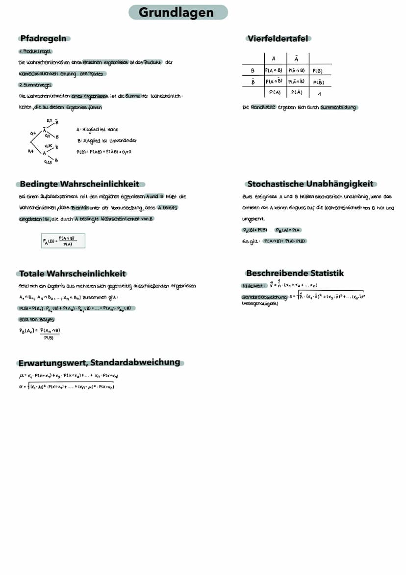  Pfadregeln
4. Produktregel
Die wahrscheinlichkeiten eines einzelnen Ergebnisses ist das Produkt der
wahrscheinlichkeit entlang des Pfades
2