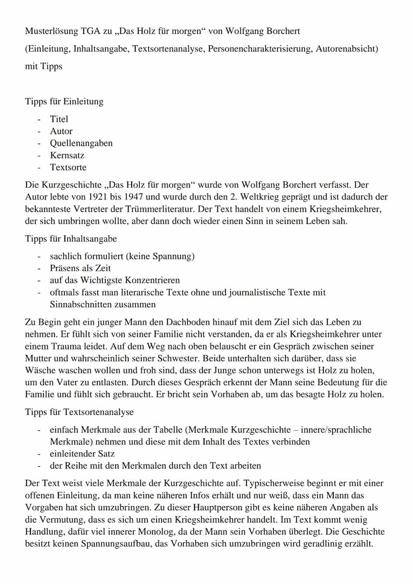 Wolfgang Borchert
Das Holz für morgen
Er machte die Etagentür hinter sich zu. Er machte
sie leise und ohne viel Aufgebens hinter sich zu,
ob