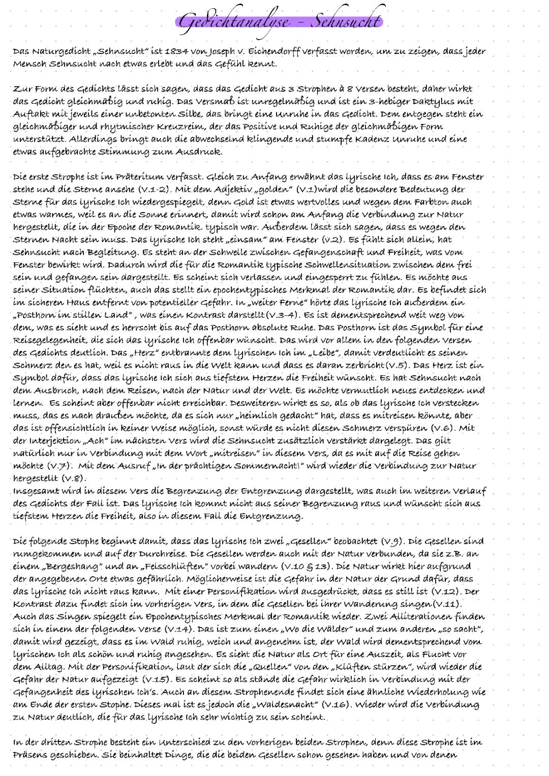 Gedichtinterpretation zu Sehnsucht von Joseph von Eichendorff