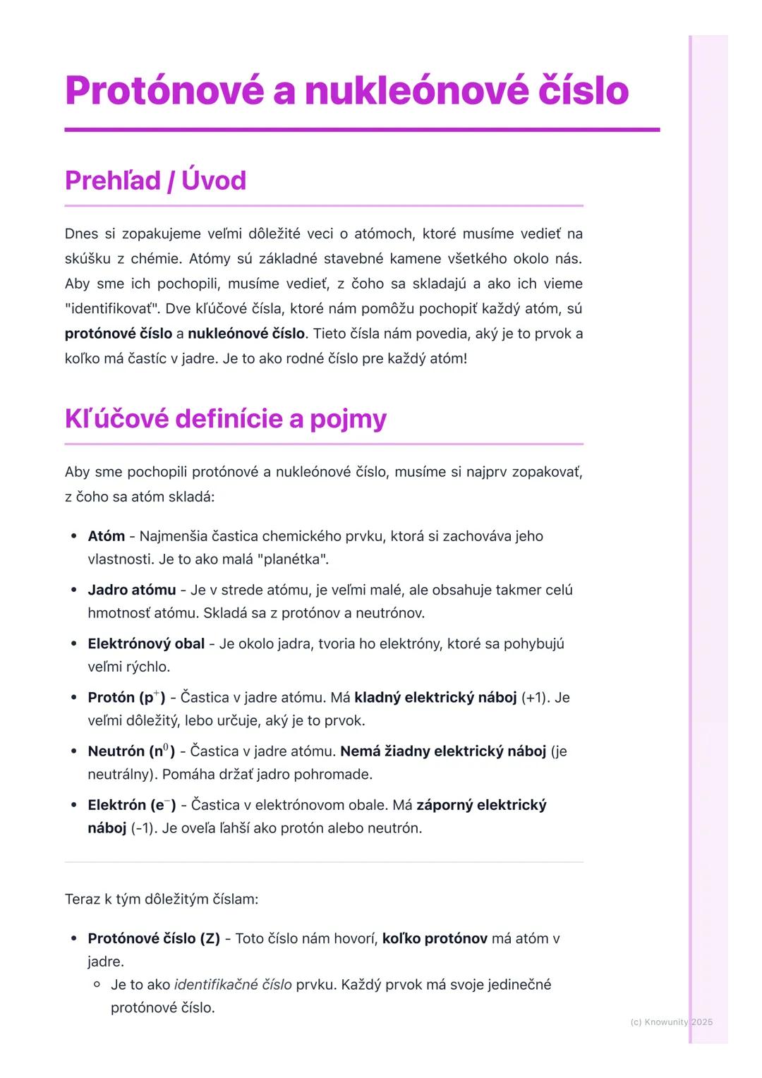 # Protónové a nukleónové číslo

## Prehľad / Úvod

Dnes si zopakujeme veľmi dôležité veci o atómoch, ktoré musíme vedieť na
skúšku z chémie.