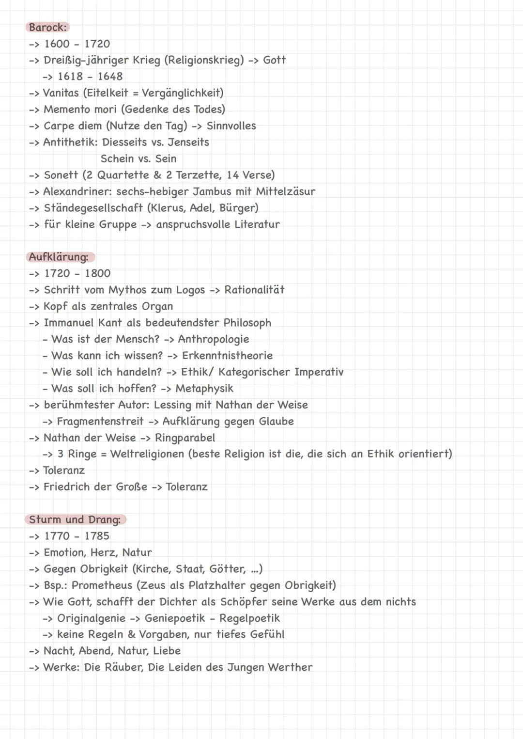 Barock:
-> 1600 1720
-> Dreißig-jähriger Krieg (Religionskrieg) -> Gott
-> 1618-1648
-> Vanitas (Eitelkeit = Vergänglichkeit)
-> Memento mor