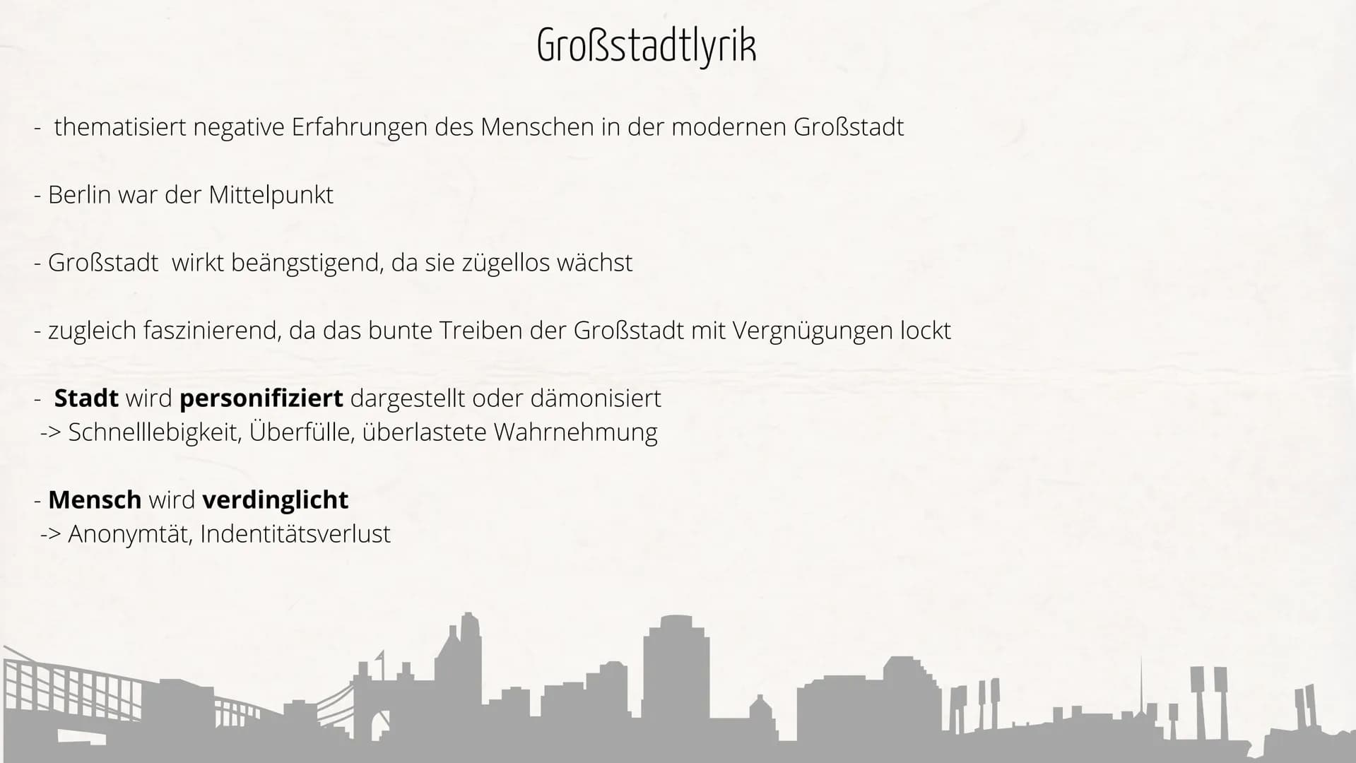 Großstadtlyrik Gedichte für die Klassen 8 bis 10: Beispiele & Merkmale des Expressionismus