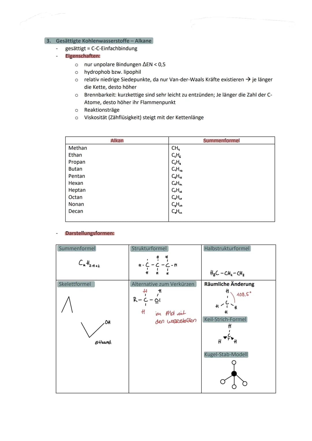 +
I
gesättigle Kohlenwasserstoffe
-> C-C- Einfachbindung
-> Alkane
Homologe Reihe: eine Gruppe chemisch verwandter Verbindungen mit einer al