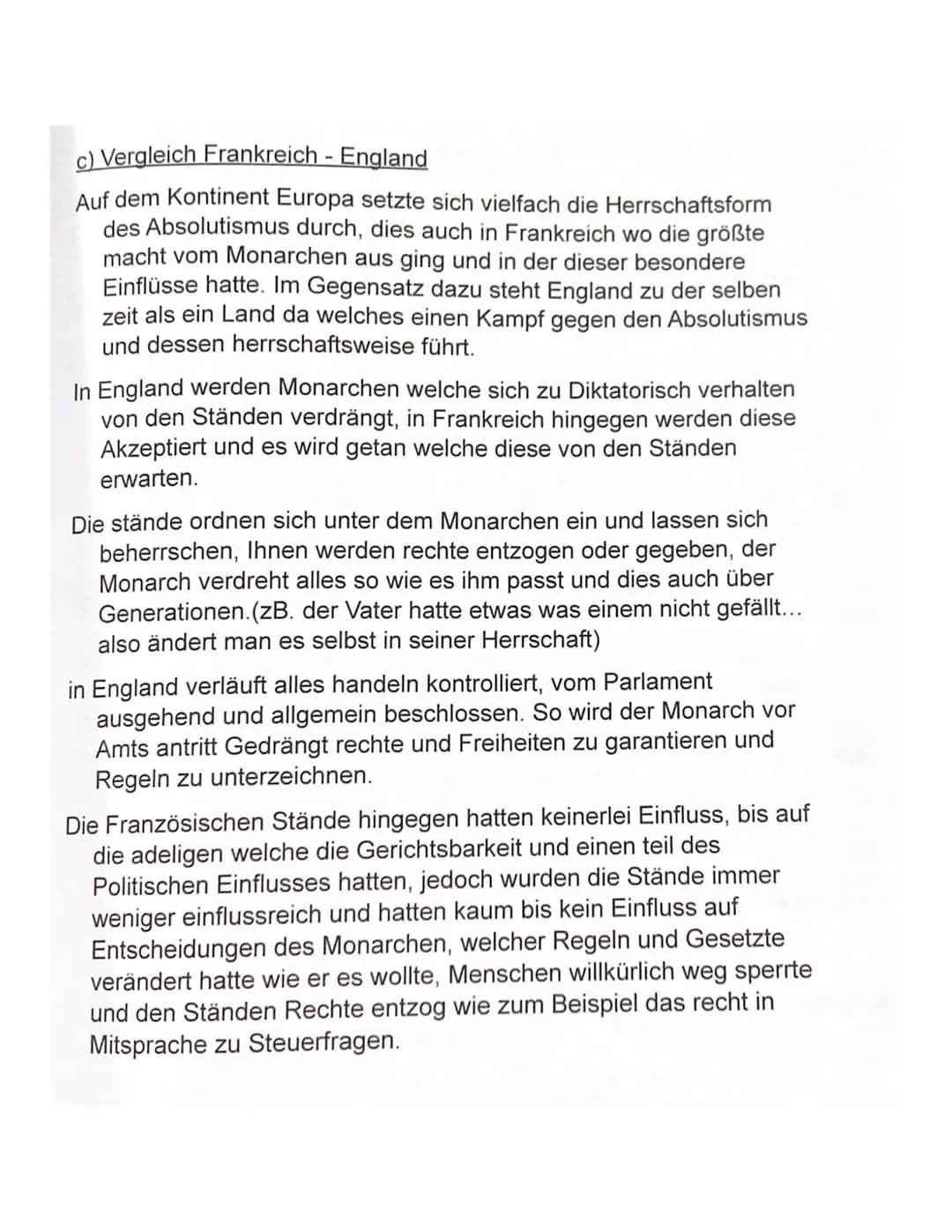 
<p>Im Vergleich zur konstitutionellen Monarchie in England setzte sich in Frankreich die Herrschaftsform des Absolutismus durch, bei der di