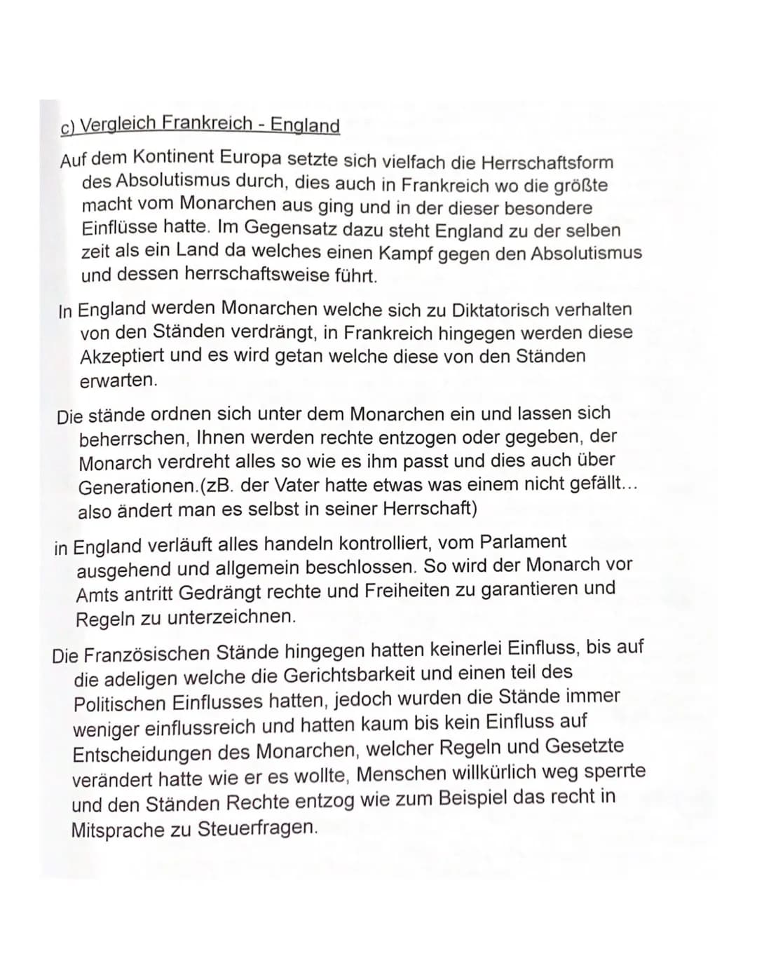 
<p>Im Vergleich zur konstitutionellen Monarchie in England setzte sich in Frankreich die Herrschaftsform des Absolutismus durch, bei der di