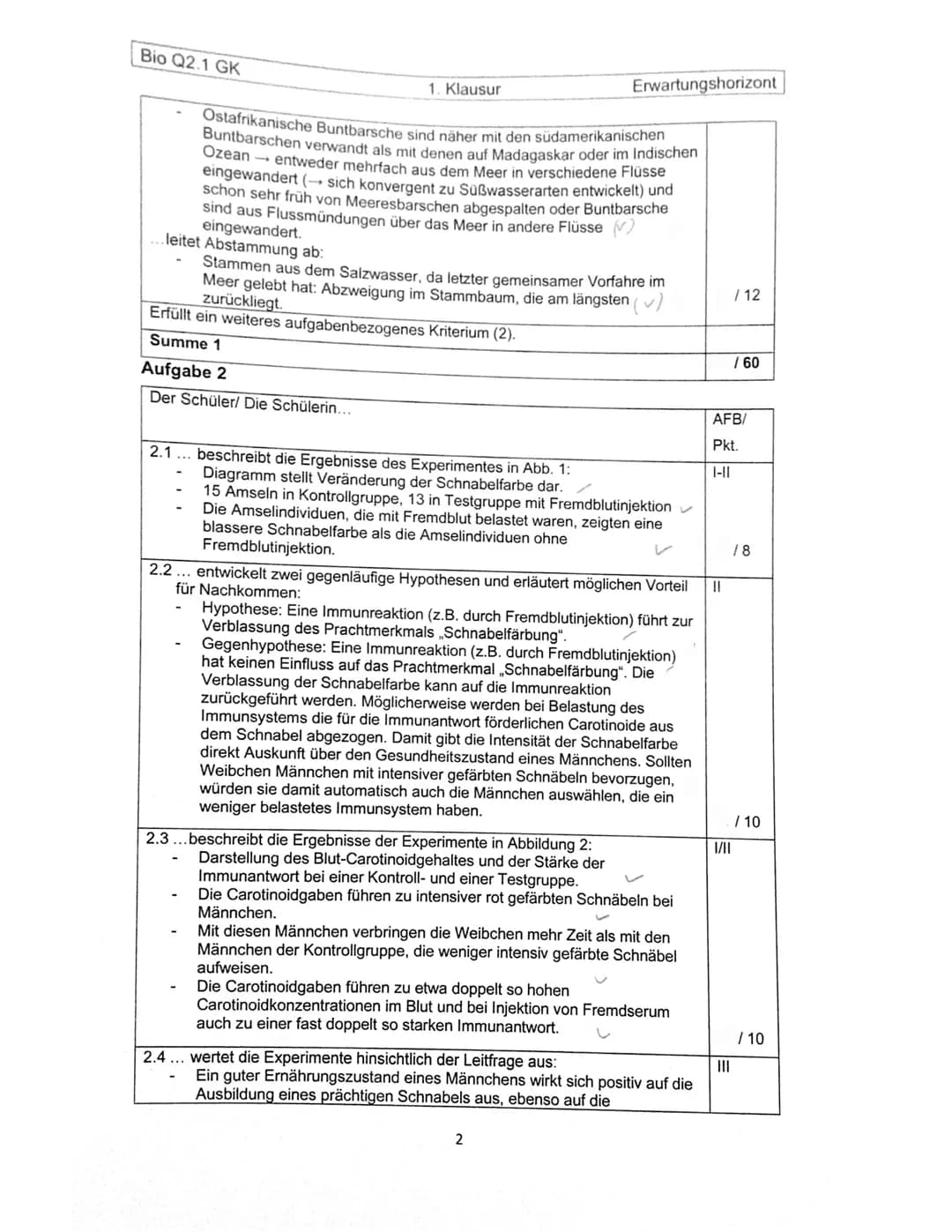 GK Q2.1 Biologie (HOR)
Die zu den Knochenfischen zählenden Buntbarsche
oder Cichliden (Cichlidae) bilden mit ca. 1700
beschriebenen Arten di
