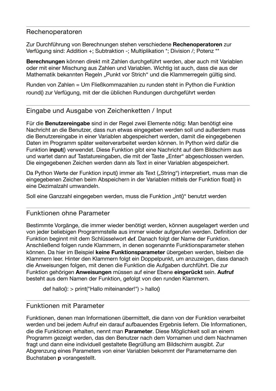 Informatik Lernzettel Klausur Nr.2
Ausgabe von Zeichen
Print () ist eine Funktion die was in ihrer nachstehenden Klammern steht ausgibt
Name