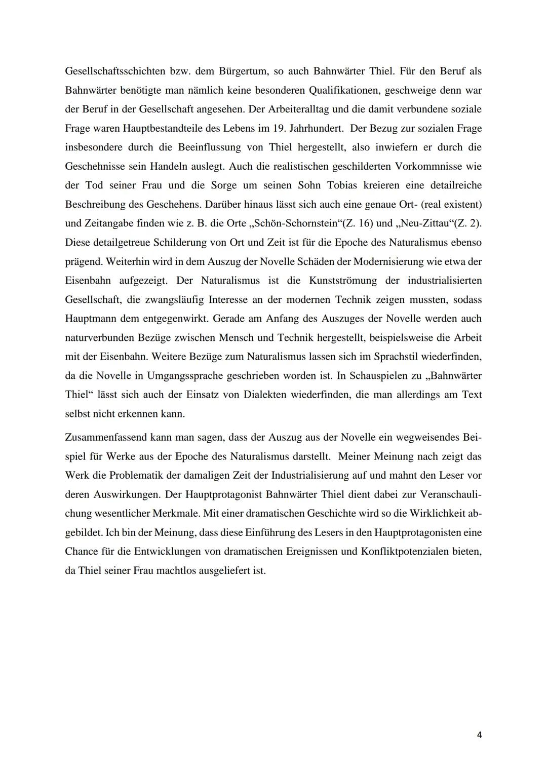 Textanalyse Gerhard Hauptmann: Bahnwärter Thiel (1888)
Der Textauszug aus der Novelle ,,Bahnwärter Thiel" von Gehart Hauptmann stammt aus de