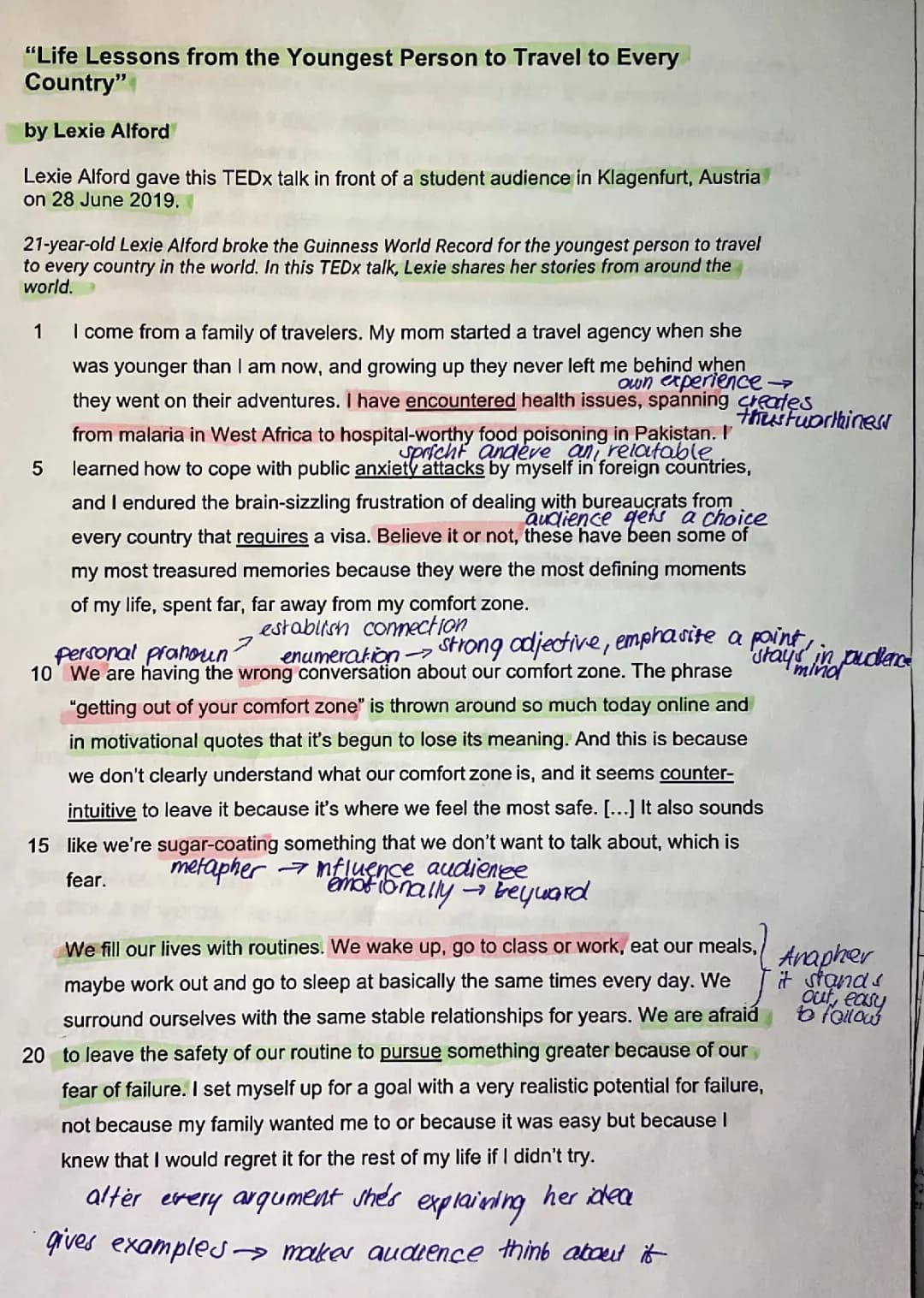 English Exam, Analysis of a speech 