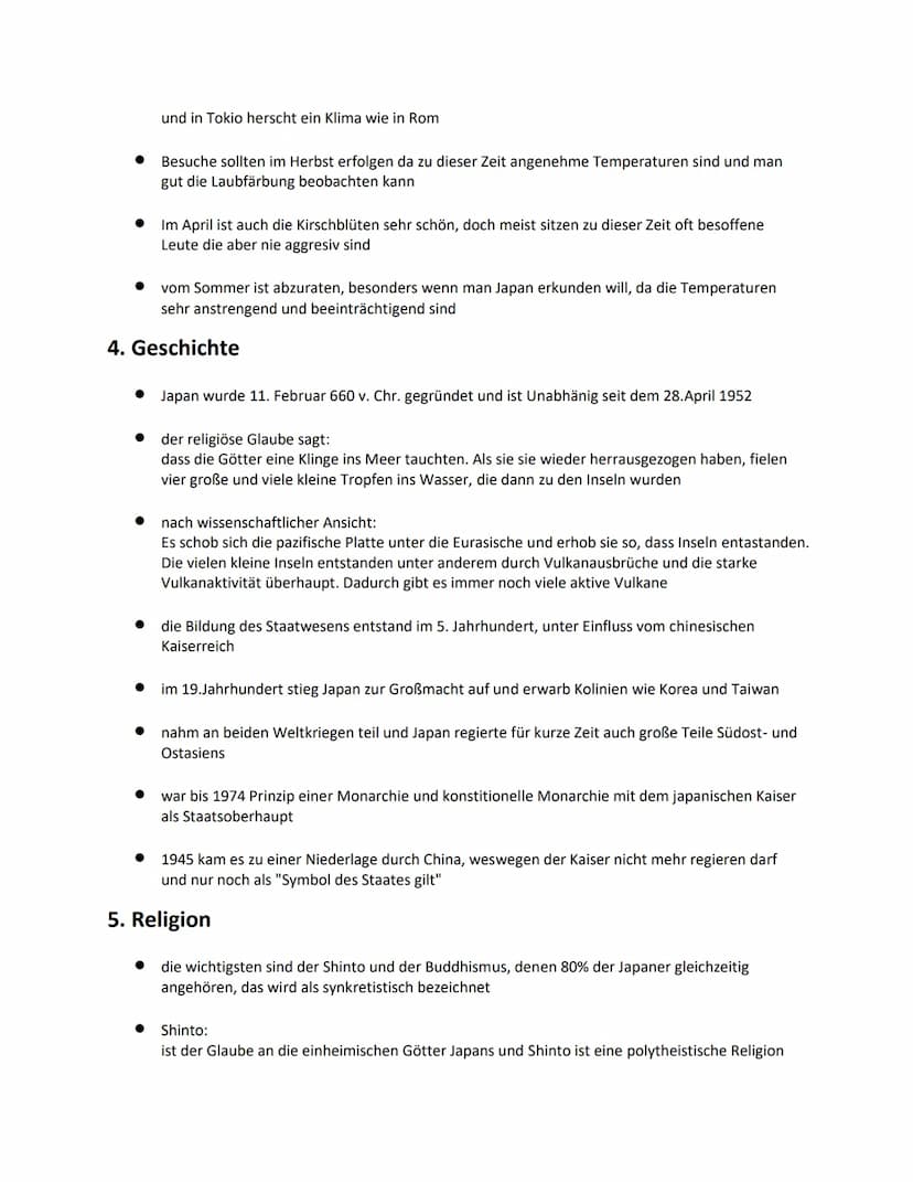Japan
Gliederung
1. Allgemein
2. Geografie
3. Klima
4. Geschichte
5. Religion
6. Feiertage
7. Anreise und Mobilität
8.
Geld
9. Küche
10. Ver