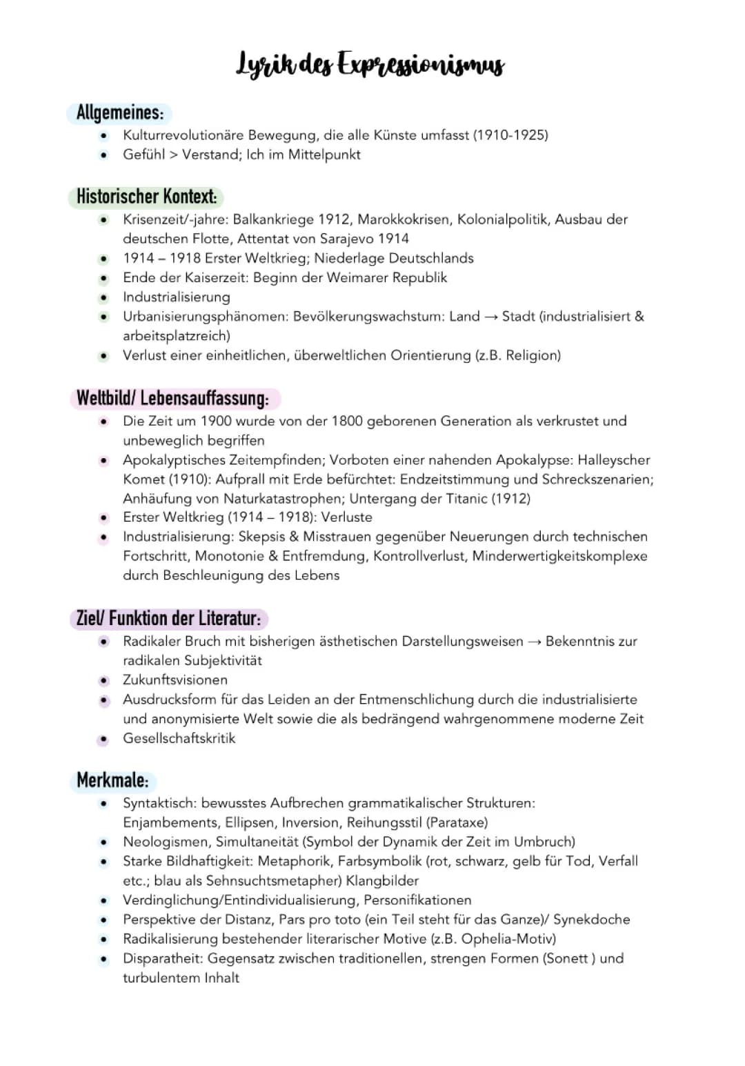 Lyrik des Expressionismus & Gedichtsanalyse
