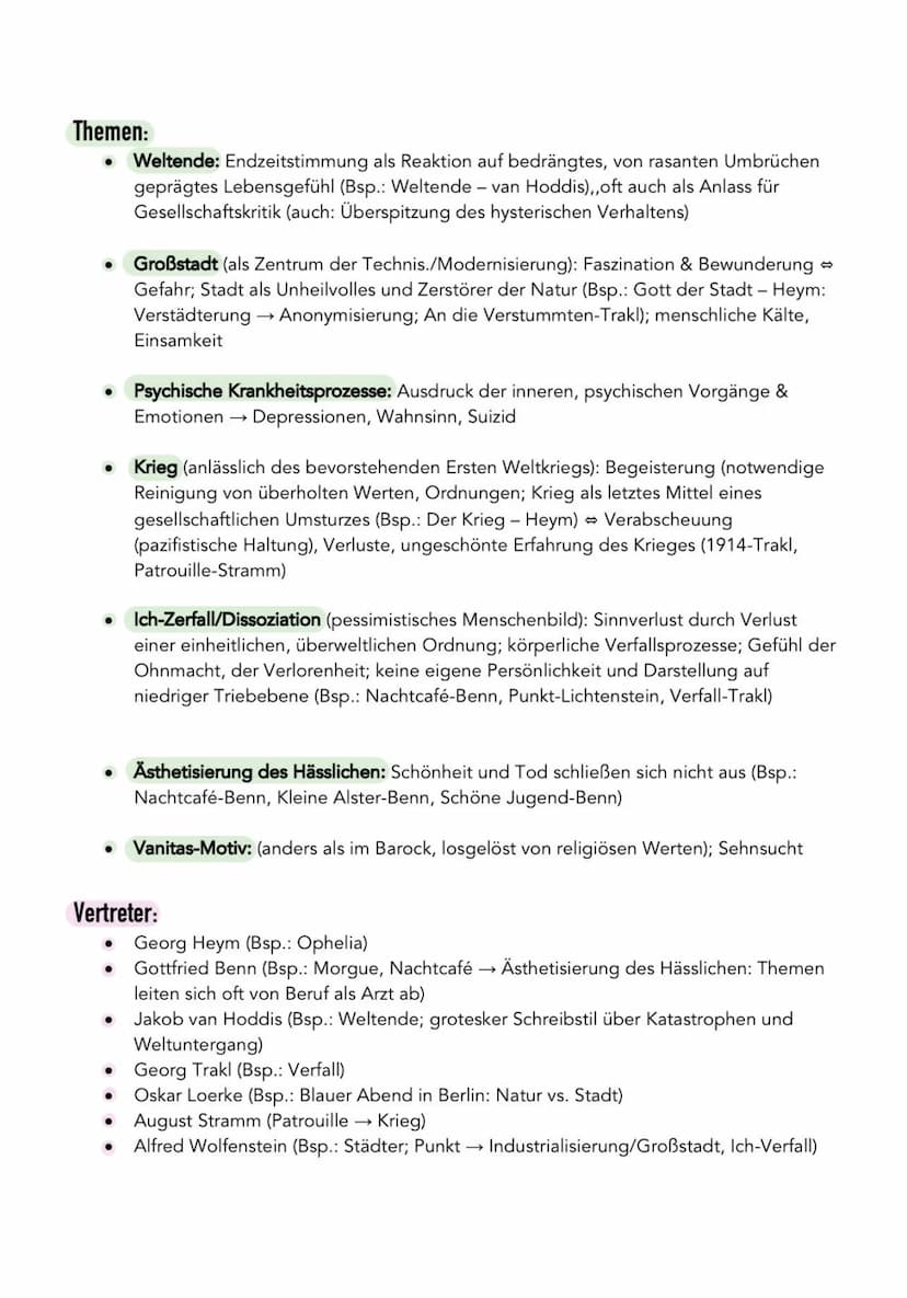 Lyrik des Expressionismus
Kulturrevolutionäre Bewegung, die alle Künste umfasst (1910-1925)
• Gefühl > Verstand; Ich im Mittelpunkt
Allgemei