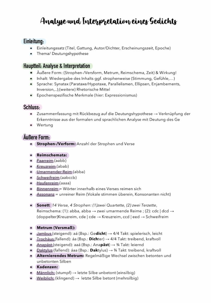 Lyrik des Expressionismus
Kulturrevolutionäre Bewegung, die alle Künste umfasst (1910-1925)
• Gefühl > Verstand; Ich im Mittelpunkt
Allgemei