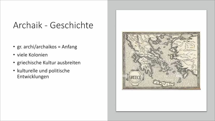 Cen
Griechische Antike
und ihre Kunstperioden Gliederung
●
●
●
Griechische Antike
Archaik
Klassik
Hellenismus
• Vergleich
• Menschenbild
Asy