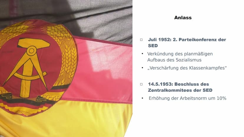 Was könnte am 17. Juni
1953 passiert sein? Der Aufstand vom
17.Juni.1953 Gliederung
1. Allgemeines
2. Vorgeschichte
3. Ursachen und Anlass
4
