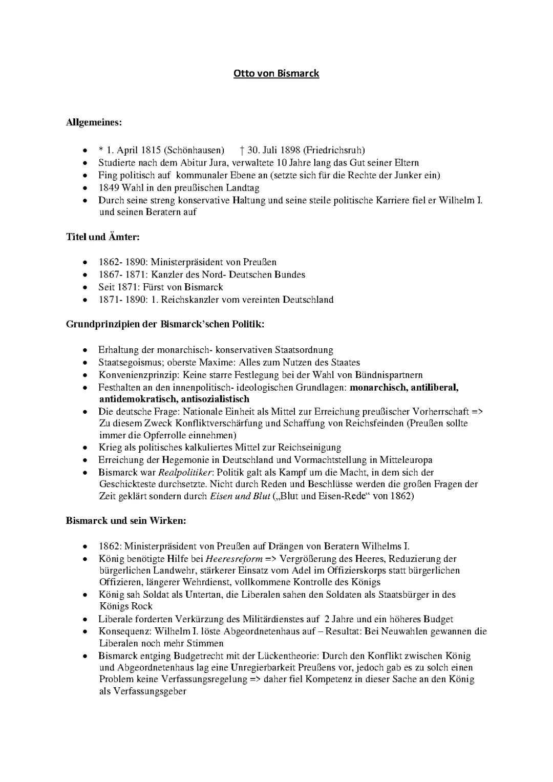 Otto von Bismarck: Eine Zusammenfassung
