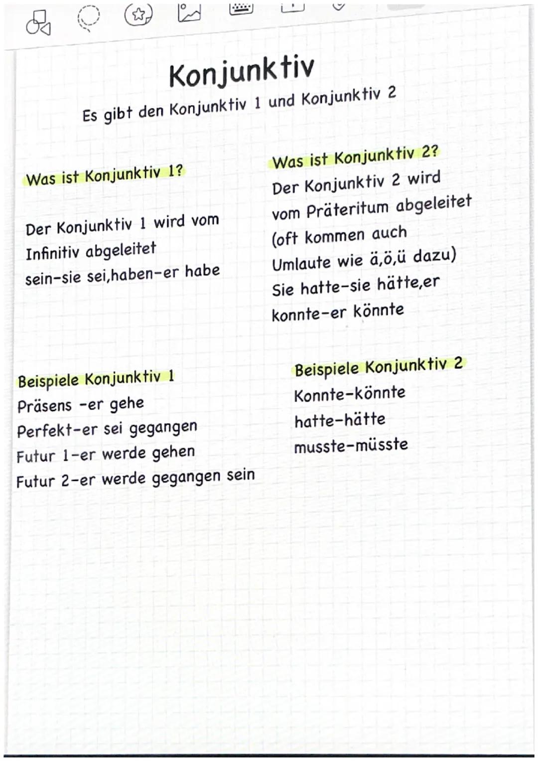 &
Konjunktiv
Es gibt den Konjunktiv 1 und Konjunktiv 2
Was ist Konjunktiv 1?
Der Konjunktiv 1 wird vom
Infinitiv abgeleitet
sein-sie sei,hab
