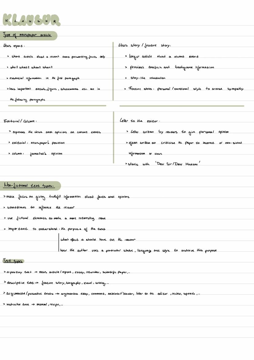KLAU
Analysing
a news paper article
> Author, Litle, date, place.
> type of newspaper :
• types of article :
> choice
of
> intention :
news 