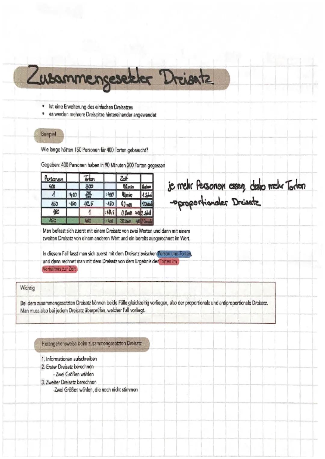 Dreisatz
Der Dreisatz' ist ein Verfahren, mit dem du das Verhältnis zwischen zwei Größen bestimmen kannst.
Arten des Dreisatzes
Proportional