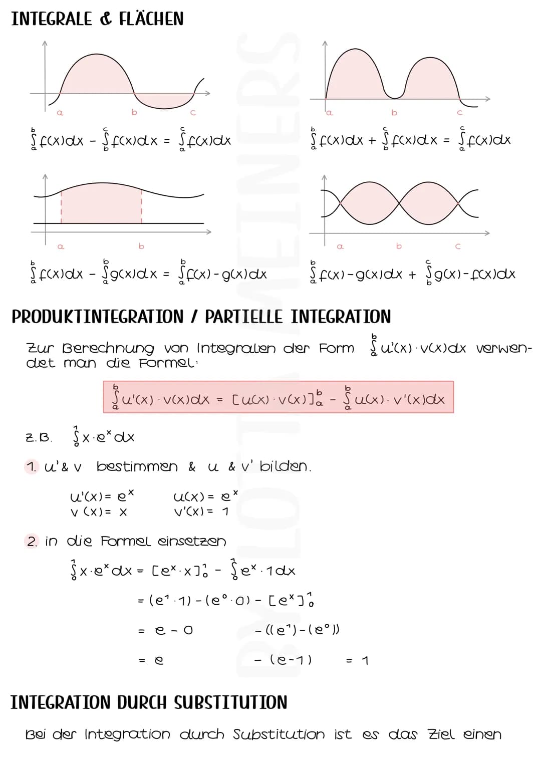 STAMMFUNKTIONEN
Eine Funktion F heißt Stammfunktion von f, wenn F'(x) = f(x)
gilt. Um die Stammfunktion zu bilden, muss man sie auflei-
ten"