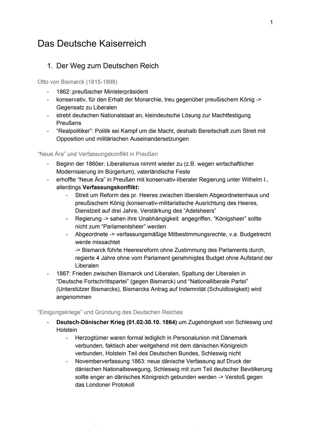Das Deutsche Kaiserreich
1. Der Weg zum Deutschen Reich
Otto von Bismarck (1815-1898)
1862: preußischer Ministerpräsident
konservativ, für d