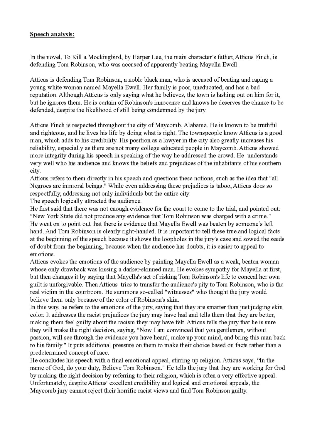 To Kill a Mockingbird: Analysis of Chapters 21-23 and Atticus's Closing Argument