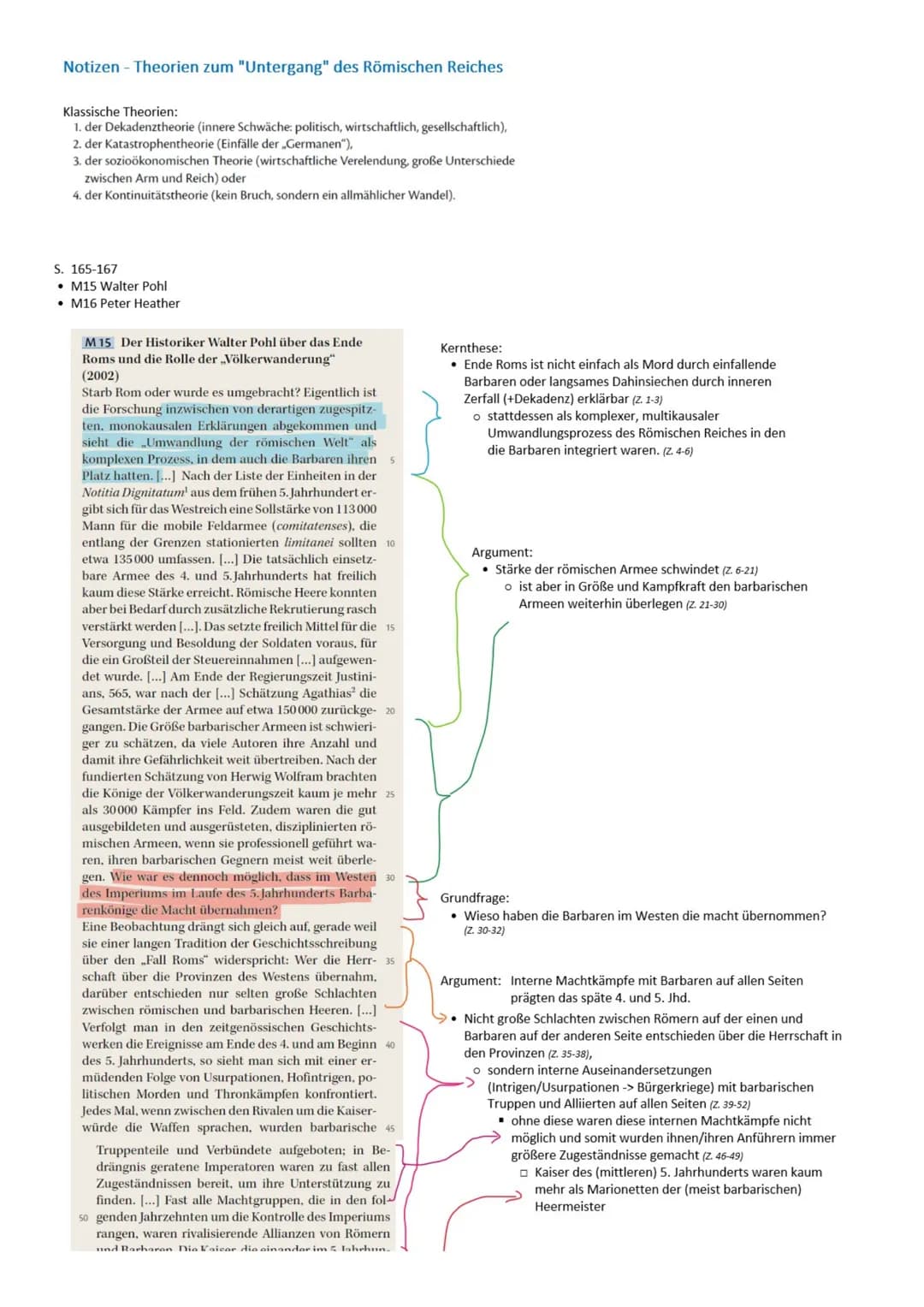 Notizen - Theorien zum "Untergang" des Römischen Reiches
Klassische Theorien:
1. der Dekadenztheorie (innere Schwäche: politisch, wirtschaft