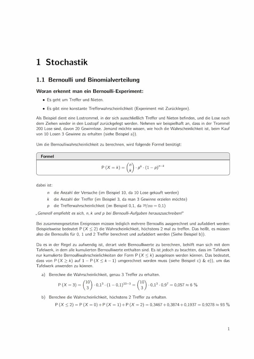 Inhaltsverzeichnis
1 Stochastik
1.1 Bernoulli und Binomialverteilung
Lösungen
1
1
4 1 Stochastik
1.1 Bernoulli und Binomialverteilung
Woran 