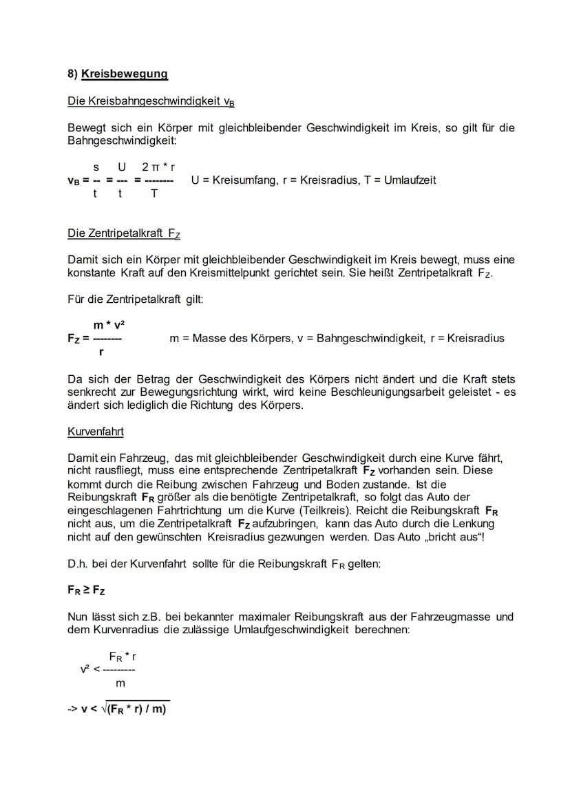 Klasse 9: Begriffe und Zusammenhänge (Teil 2)
7) Kräfte
Kräfte können:
Körper verformen
Körper beschleunigen
Körper abbremsen
Bewegungsricht