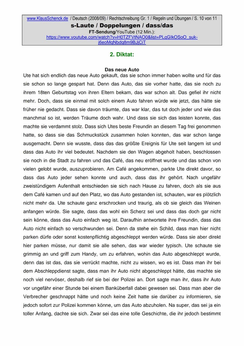 
<h2 id="slautedoppelungendassdas">s-Laute / Doppelungen / dass/das</h2>
<p>Die Regel besagt, dass nach langen Vokalen oder Doppellauten (Di