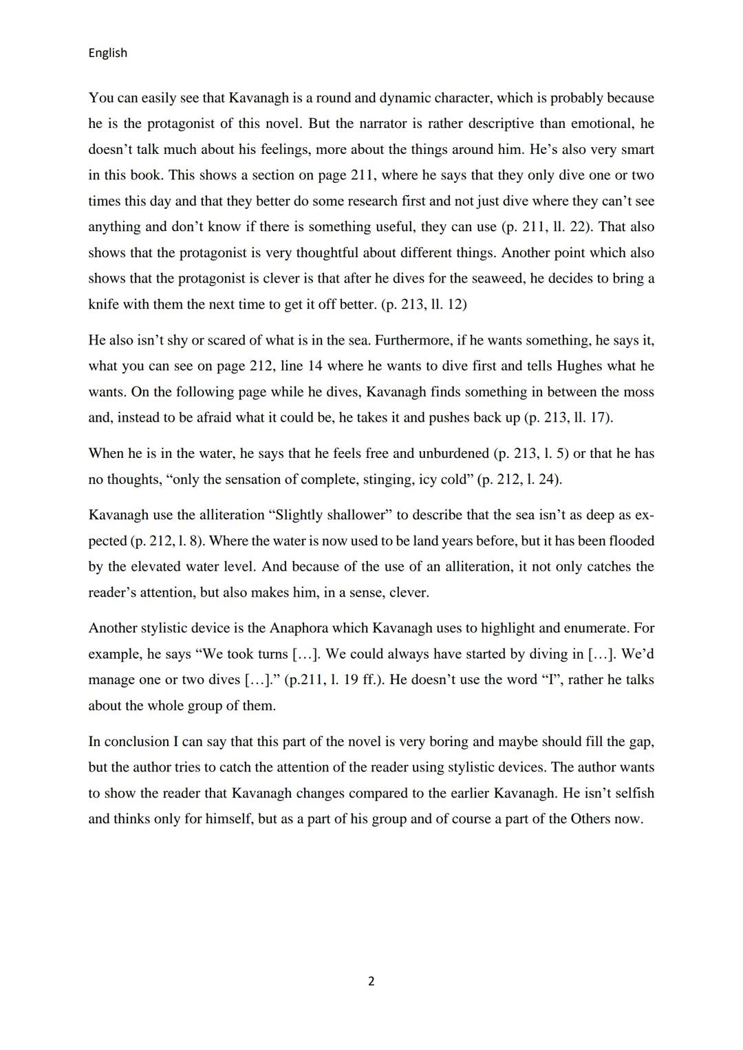 English
The Wall-Analysis
p. 211 (second paragraph) - p. 213
The novel "The Wall" written by John Lanchester and published by Faber & Faber 