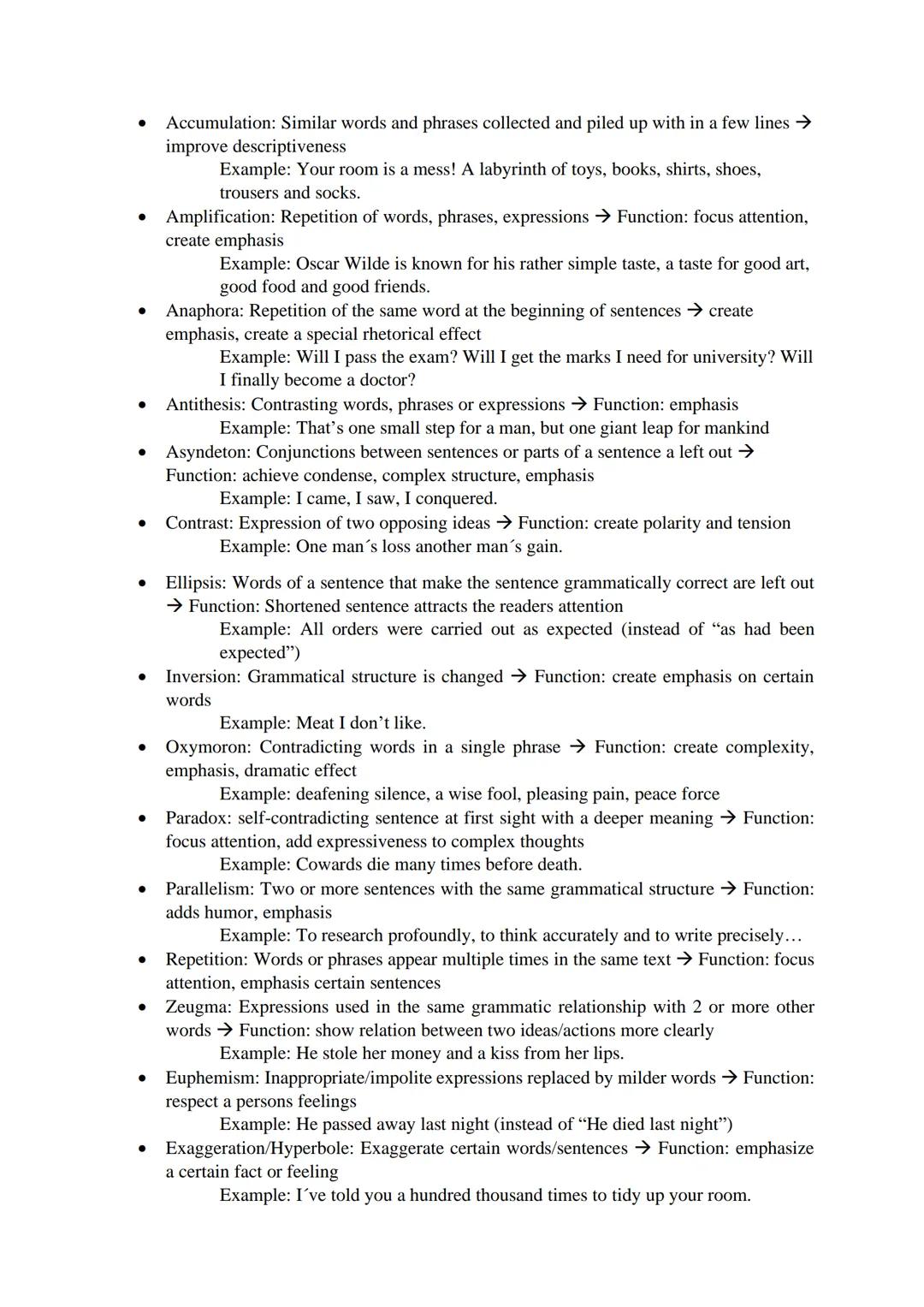STYLISTIC DEVICES:
●
●
Alliteration: Repetition of sounds of following words → Function : produce rhythm,
stress certain words, emphasis
Exa