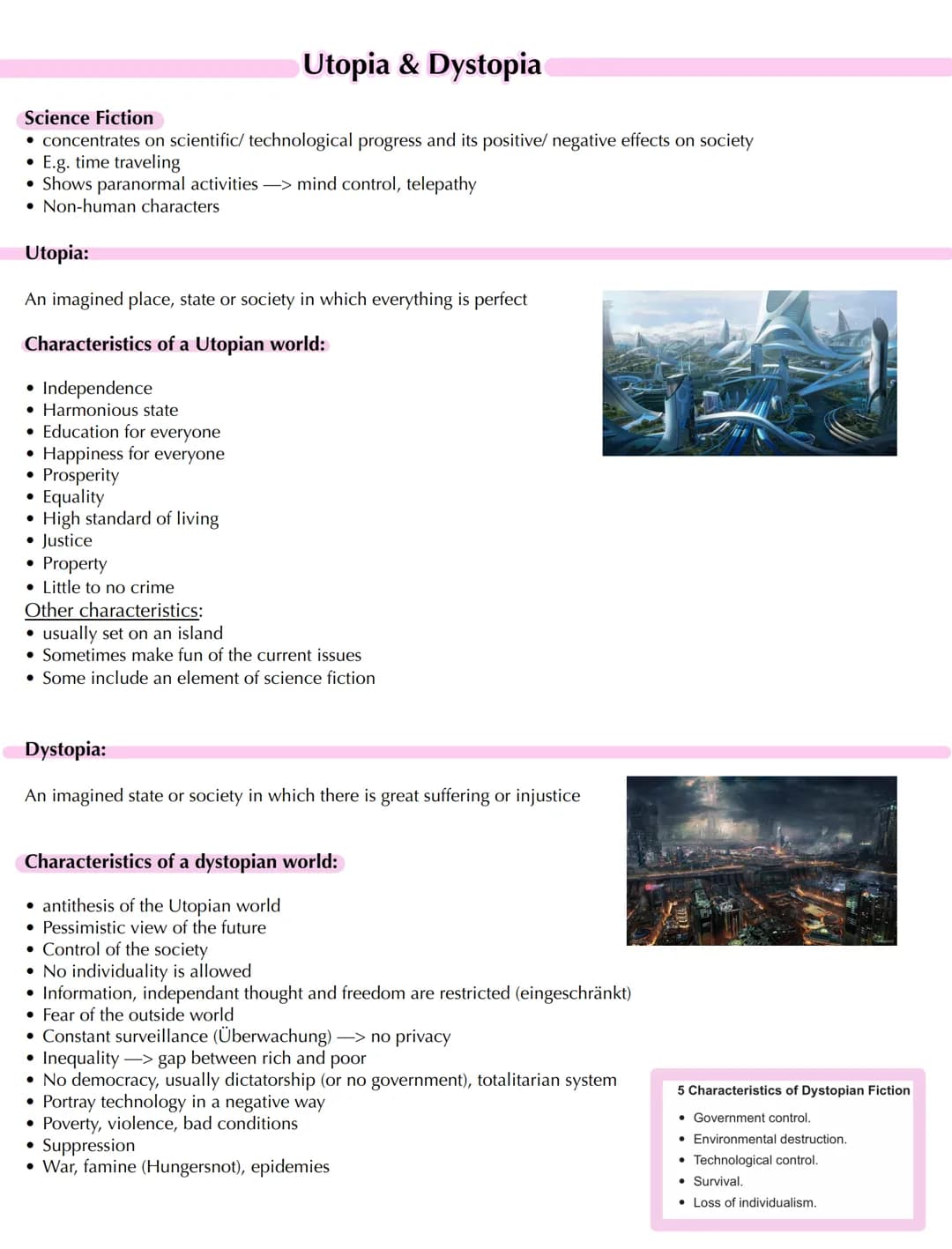 Utopia & Dystopia
Science Fiction
• concentrates on scientific/ technological progress and its positive/ negative effects on society
• E.g. 