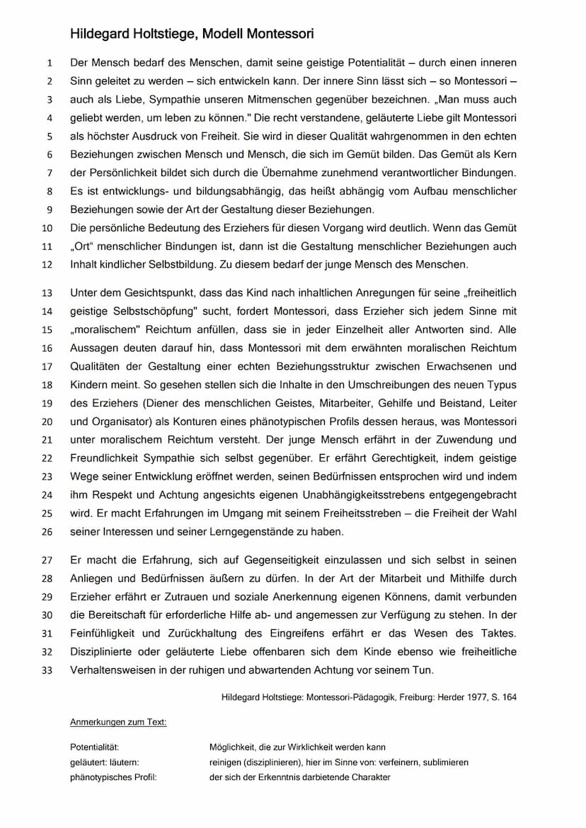 Q1 GK Pädagogik/ KOP
ALS ANTHROPOLOGISCH
PROBEKLAUSUR
MONTESSORIPÄDAGOGIK
08.04.2021
BEGRÜNDETES ELEMENTARPÄDAGOGISCHES MODELL
1. Formuliere
