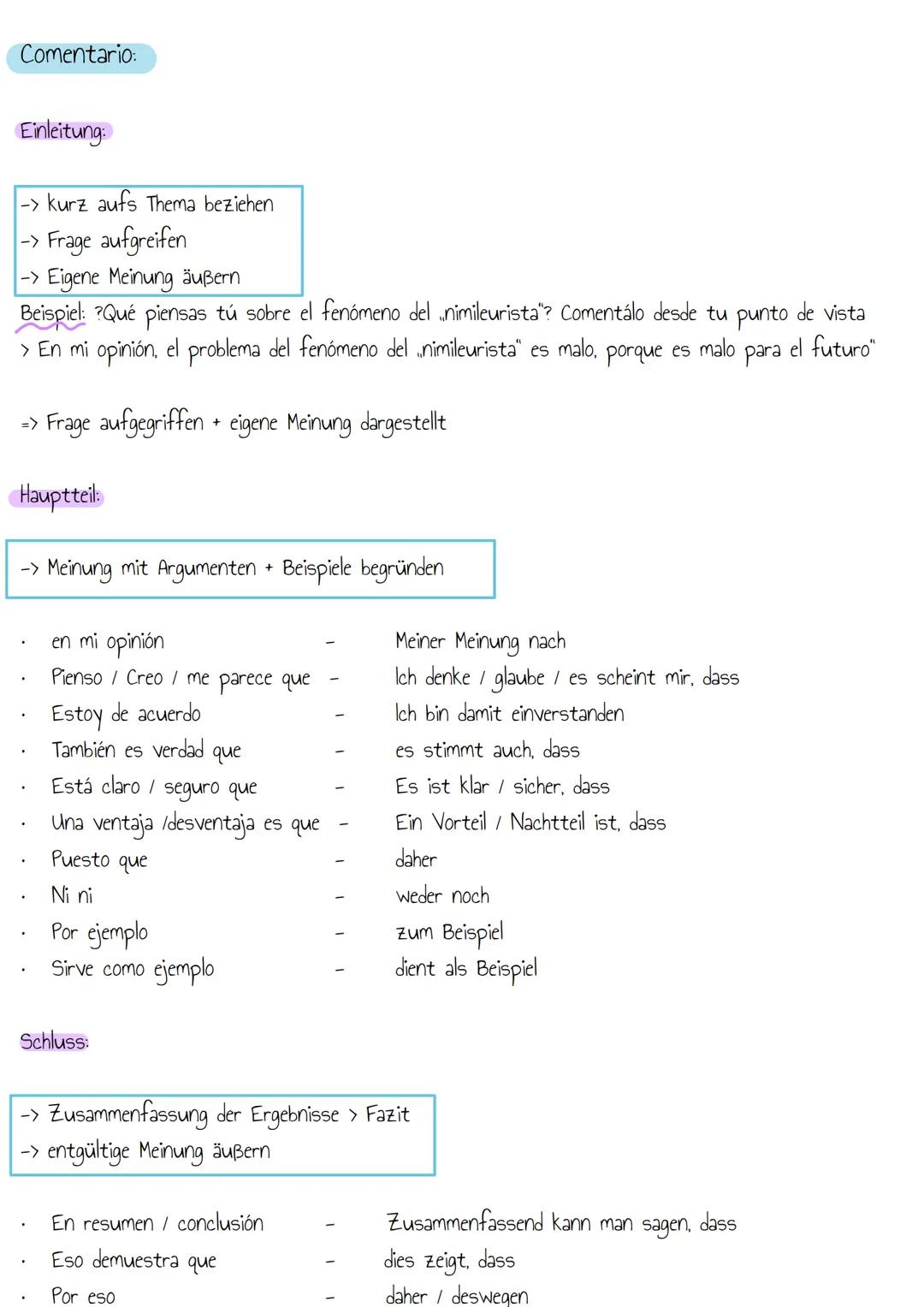 Schlusswörter:
En conclusión
En resumen
En general
Para concluir
Me
Abschließend
Zusammenfassend
Verbindende Elemente:
Adicionalmente, no se