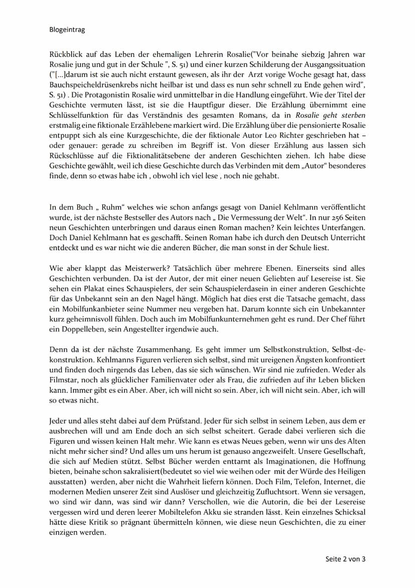 Blogeintrag
Blogeintrag
Das Buch "Ruhm",welches 2009 von Daniel Kehlmann, geschrieben wurde - wie der Untertitel
bereits sagt - ist ein Roma