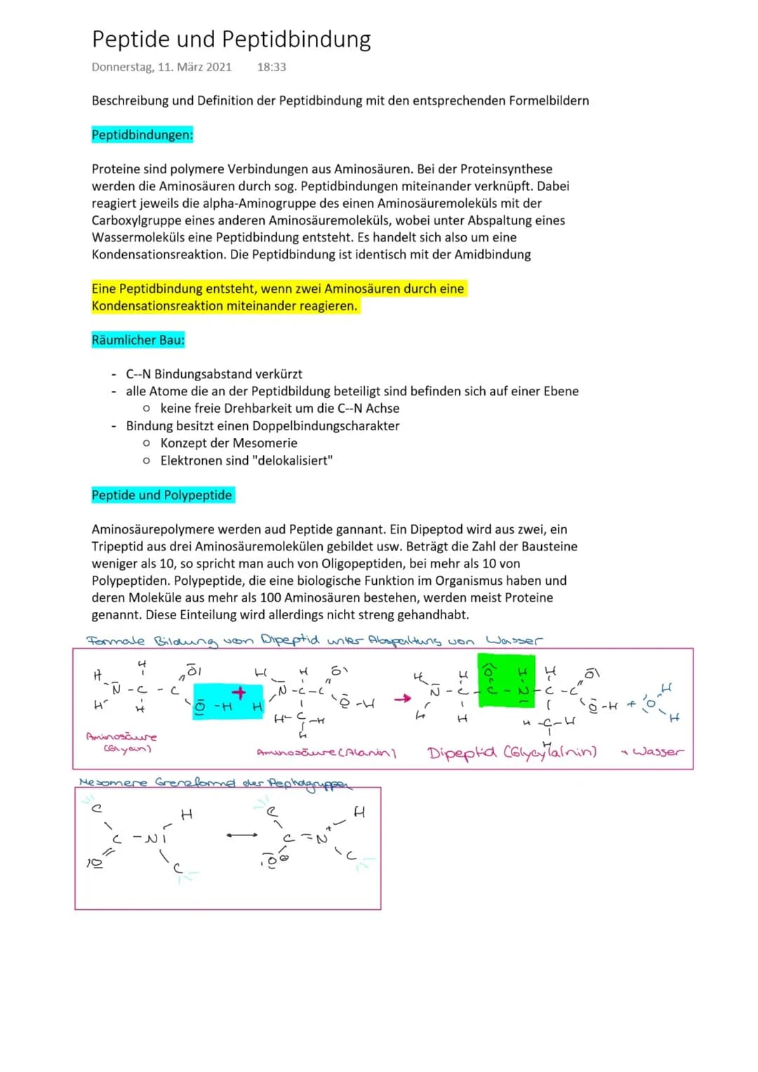 Peptide und Peptidbindung
Donnerstag, 11. März 2021 18:33
Beschreibung und Definition der Peptidbindung mit den entsprechenden Formelbildern