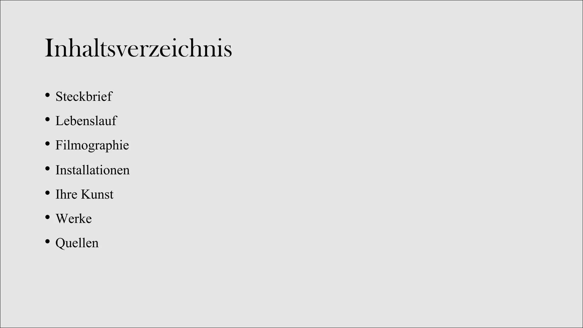 Rebecca Horn
Luca Speitmann Q₂ GR Inhaltsverzeichnis
● Steckbrief
• Lebenslauf
Filmographie
● Installationen
● Ihre Kunst
● Werke
●
Quellen 