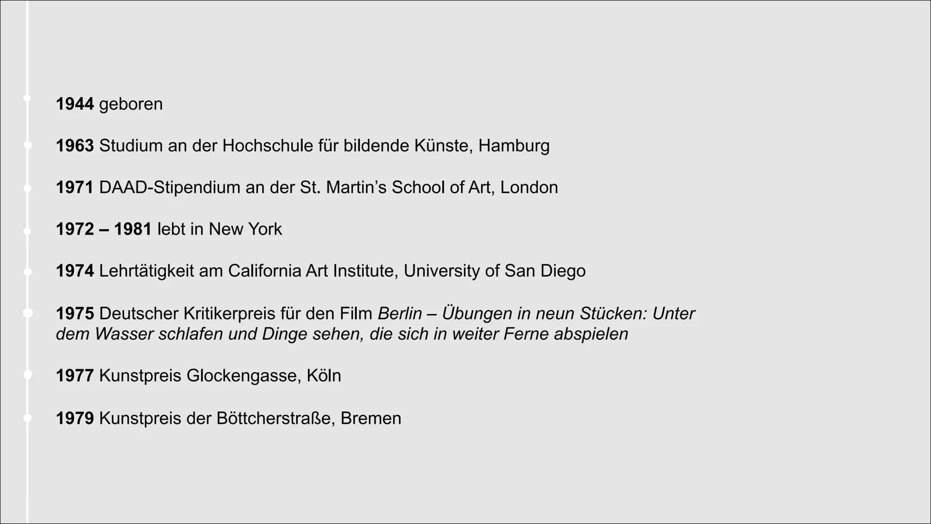 Rebecca Horn
Luca Speitmann Q₂ GR Inhaltsverzeichnis
● Steckbrief
• Lebenslauf
Filmographie
● Installationen
● Ihre Kunst
● Werke
●
Quellen 