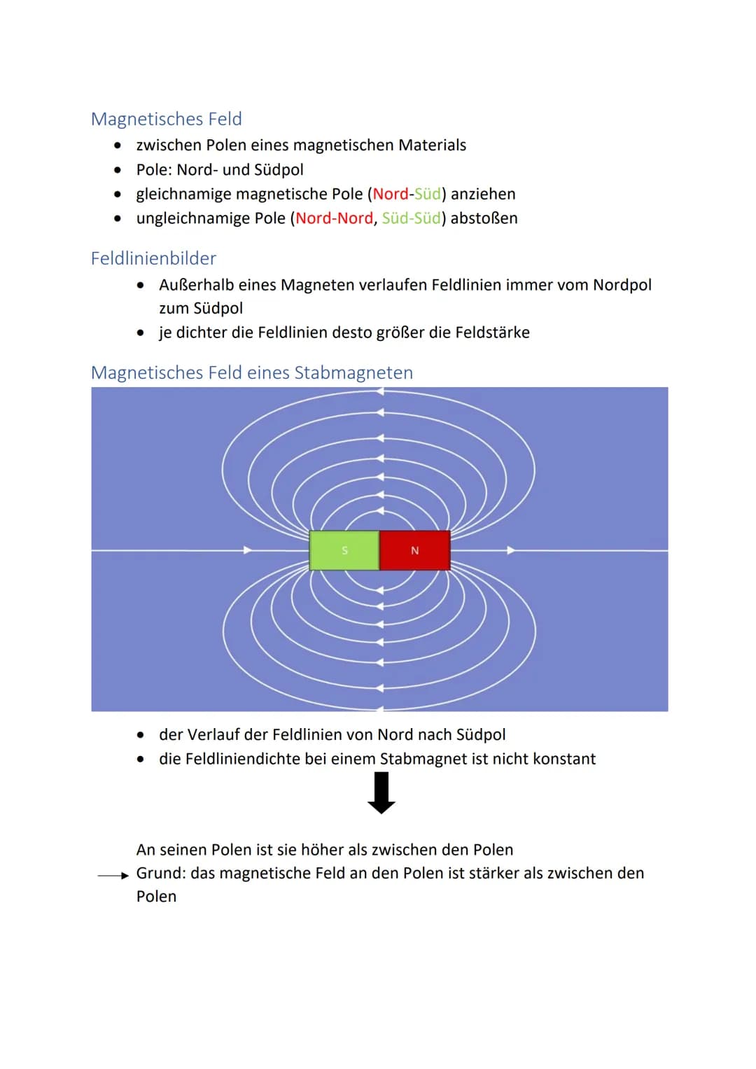 Magnetisches Feld
● zwischen Polen eines magnetischen Materials
Pole: Nord- und Südpol
gleichnamige magnetische Pole (Nord-Süd) anziehen
ung