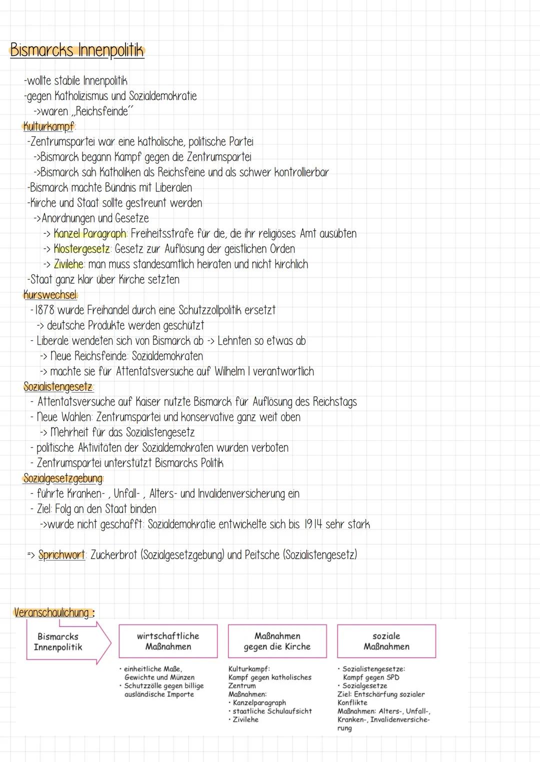 # Bismarcks Innenpolitik

-wollte stabile Innenpolitik
-gegen Katholizismus und Sozialdemokratie
->waren Reichsfeinde"

## Kulturkampf
-Zent